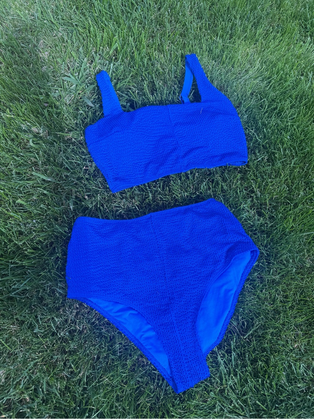 Blue Two-Piece High-Waist Swim Set